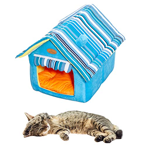 Hundebett Katzenhöhle Günstige Hundebetten Tragbares Hundebett Flauschiges Katzenbett Haustier-Innenhaus Haustierbetten Für Hunde Warmes Hundebett Blue,m von hongyupu