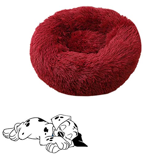 hundebett Grosse Hunde katzenbett Flauschiges Katzenbett Kätzchenbett Flauschiges Hundebett Hundekissen Ovales Hundebett Donut Hundebett Wine red,80cm/31.5in von hongyupu