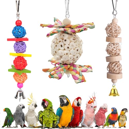 Vogel-Kauspielzeug, Papageien-Futter-Spielzeug, zum Aufhängen, Futtersuchspielzeug, bequeme Sitzstange, Papageienspielzeug für Seil, Bungee, Vogel von huahuacreat