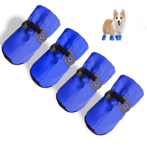 Hundeschuhe, 4 Stück, rutschfeste Hundeschuhe, Hundestiefel, Pfotenschutz, Stiefel, wasserabweisend, schützend (Blau, 2) von huipinghu