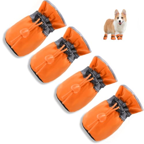 Hundeschuhe, 4 Stück, rutschfeste Hundeschuhe, Hundestiefel, Pfotenschutz, Stiefel, wasserabweisend, schützend (Orange, 2) von huipinghu