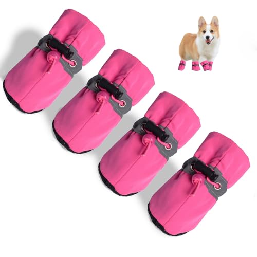 Hundestiefel, rutschfeste Hundeschuhe, 2 Stück, Hundestiefel, Pfotenschutz, Stiefel, wasserdicht, schützend (Rosa, 2) von huipinghu