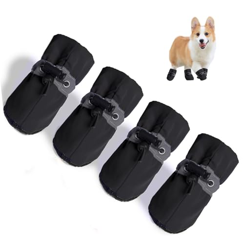 Hundestiefel, rutschfeste Hundeschuhe, 2 Stück, Hundestiefel, Pfotenschutz, Stiefel, wasserdicht, schützend (Schwarz, 2) von huipinghu