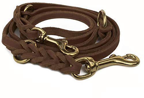 Fettleder Führleine 3-Fach verstellbare Lederleine geflochten für Hunde 96 Modelle zur Auswahl (2,40m x 10mm, braun, Messing Haken) von hund-natuerlich