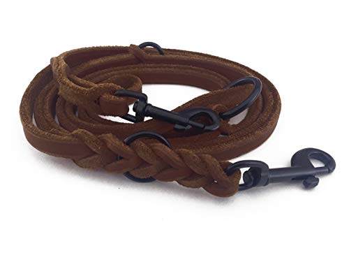 Fettleder Führleine 3-Fach verstellbare Lederleine geflochten für Hunde 96 Modelle zur Auswahl (2,40m x 10mm, braun, schwarz Matte Haken) von hund-natuerlich