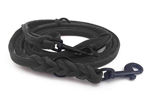 Fettleder Führleine 3-Fach verstellbare Lederleine geflochten für Hunde 96 Modelle zur Auswahl (2,40m x 12mm, schwarz, schwarz Matte Haken) von hund-natuerlich