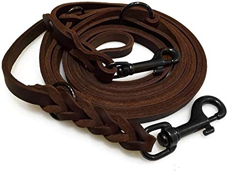 Fettleder Führleine braun 2,40m mit Edelstahl Haken in schwarz, Lederleine (240cm x 12mm) von hund-natuerlich