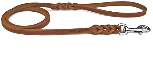 Fettlederleine geflochten 1m, 1,35m, 2,20m mit Handschlaufe Lederleine (1m x 15mm Cognac Chrom) von Hund natürlich