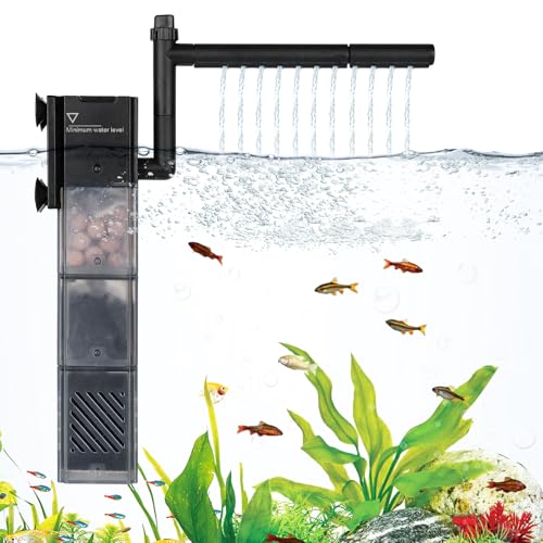 hygger 5-in-1 leistungsstarker Aquariumfilter, 3-stufige Filtration, interner Aquariumfilter mit Belüftung und Regenfal, 9 W einstellbarer Durchfluss, Tauchfilter für 13–35 Gallonen Tank von hygger