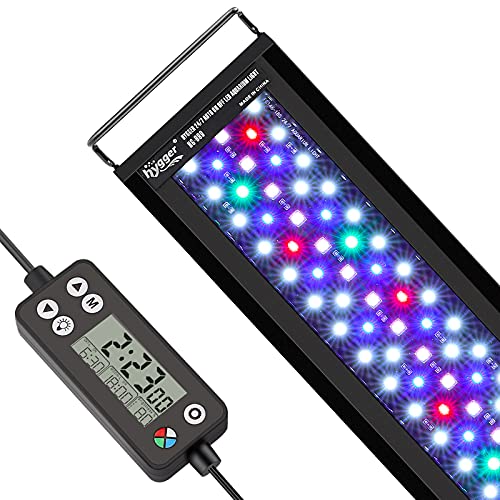 hygger Aquarium Beleuchtung, Aquarium LED Beleuchtung,Vollspektrum Aquarium Licht mit Monitor, 14W 24/7 Beleuchtungs Zyklus, 7 Farben, Einstellbarer Timer,3 Modus für 30-45cm Süßwasser Aquarien von hygger