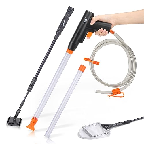 hygger Aquarium Kiesreiniger Set, Fischnetz Aquarium Reinigungs Bürste, Aquarium Mulmsauger Wasserwechsler Sandreiniger, Aquarium Siphon Staubsauger mit Wasserschlauch Controller Klemme von hygger