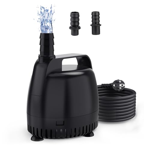 hygger Aquarium Wasserpumpe,1000L/H Water Pump Submersible Fountain für Springbrunnen, Teich, Hydrokultur, Statuen, Wasserfall, 18W Fish Tank Water Pump Tauchpumpe mit 2 Düsen von hygger