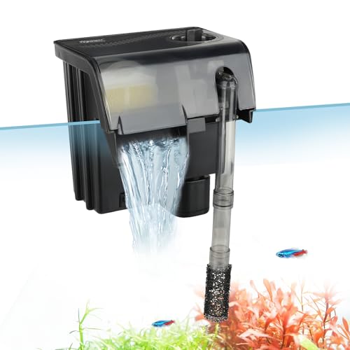 hygger Aquariumfilter zum Aufhängen, leiser Aquariumfilter mit 6-stufigem Filtersystem, verstellbarer Wasserfall-Kochfeldfilter mit 4 Kartuschen und Verlängerungsrohr für Süß- und Salzwasser von hygger