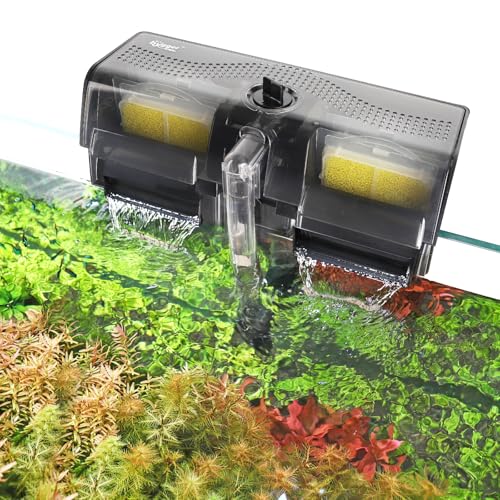 hygger Aquariumfilter zum Aufhängen an der Rückseite, 30-70 Gallonen, leiser Aquariumfilter mit 6-stufigem Filtersystem, verstellbarer Wasserfall-Kochfeldfilter mit 8 Kartuschen und Verlängerungsrohr von hygger