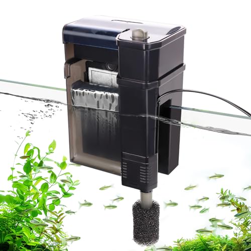 hygger Hang On Filter Aquarium, 580L/H 7W Fish Tank Filter, Ultra Leiser Aquarium Filter mit Doppelschichtiger Filterkammer,Einstellbarer Wasserdurchfluss Hang On Filter für 75-185L Tanks von hygger