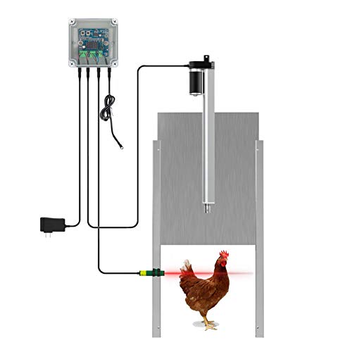 hzexun Automatische Hühnerklappe mit Lichtsensor,Türöffnung für Hühnerklappe 300x320mm mit Fernbedienung von hzexun