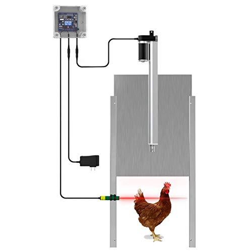 hzexun Automatische Hühnerklappe mit Zeitschaltuhr,Türöffnung für Hühnerklappe 300x320mm mit Fernbedienung von hzexun
