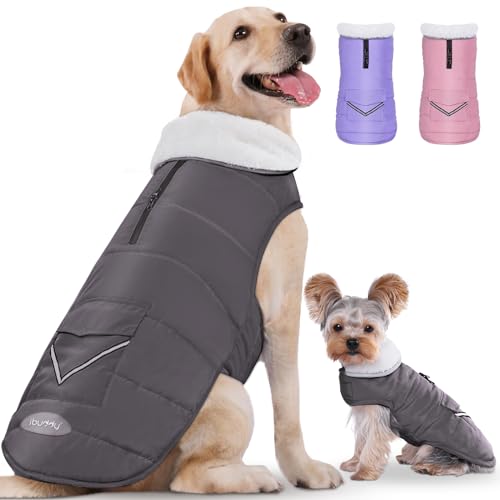 iBuddy Hunde-Wintermantel mit Fleece-Weste, wasserdicht, warm, winddicht, reflektierend, verstellbar, für große Hunde, Mädchen, Jungen von iBuddy