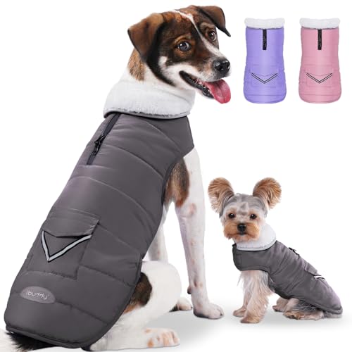 iBuddy Hunde-Wintermantel mit Fleece-Weste, wasserdicht, warm, winddicht, reflektierend, verstellbar, für große Hunde, Mädchen, Jungen von iBuddy