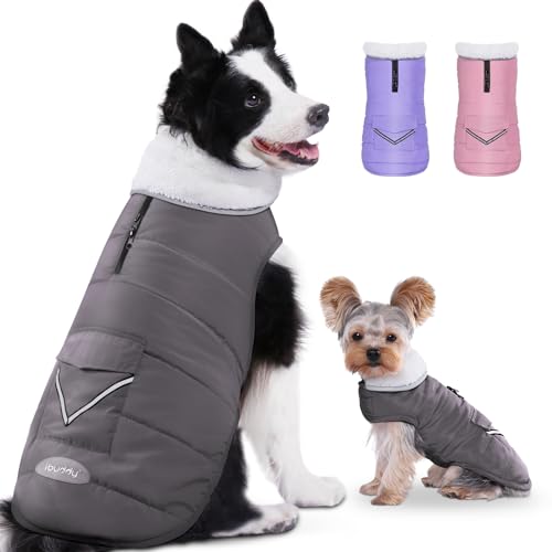 iBuddy Hunde-Wintermantel mit Fleece-Weste, wasserdicht, warm, winddicht, reflektierend, verstellbar, für große Hunde, Mädchen, Jungen von iBuddy