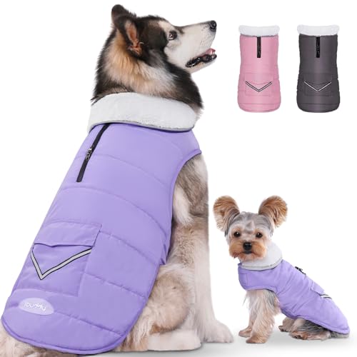 iBuddy Hunde-Wintermantel mit Fleece-Weste, wasserdicht, warm, winddicht, reflektierend, verstellbar, für große Hunde, Mädchen, Jungen von iBuddy