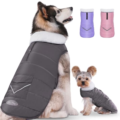 iBuddy Hunde-Wintermantel mit Fleece-Weste, wasserdicht, warm, winddicht, reflektierend, verstellbar, für große Hunde, Mädchen, Jungen von iBuddy