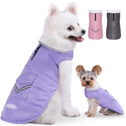 iBuddy Hunde-Wintermantel Zubehör mit Fleece-Weste, wasserdicht, warm, winddicht, reflektierend, verstellbar, für kleine Hunde, Mädchen, Jungen von iBuddy