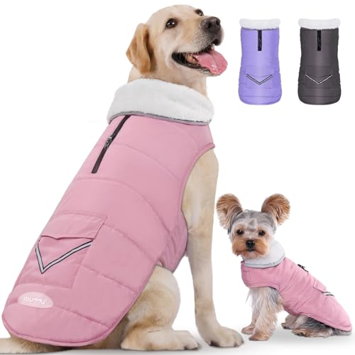 iBuddy Hundejacke, Hunde-Wintermantel mit Fleece-Weste, Hundekleidung, wasserdicht, warm, winddicht, reflektierend, verstellbar, kalter Wintermantel für Hunde, Mädchen und Jungen von iBuddy