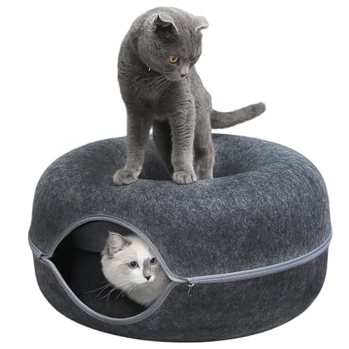 iCAGY 61 cm großes Katzentunnelbett Spielzeug für Indoor-Katzen – Peekaboo Katzenhöhle Haus – Katzen-Donut-Tunnel – Dunkelgrau von iCAGY