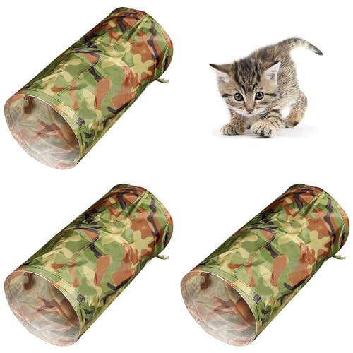 iCAGY Faltbarer Spiral-Katzentunnel – Indoor-Spielzeug für kleine Katzen, Kätzchen und Kaninchen – Schlauch für interaktives Spielen und Spaß im Freien – Haustier-Aktivitätsspielzeug, Camouflage-Grün, von iCAGY