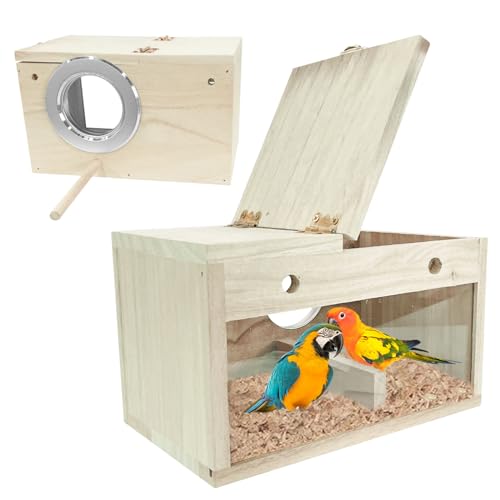 iDMRURvm Massivholz Papagei Zucht Box Vogelzuchtbox Nistkasten Vogelzucht Brutkasten Vogelhaus Hölzernes Vogelhaus mit Rastplatz Haustier Warminkubationszuchtkiste Vogelpaarungskasten von iDMRURvm