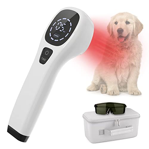 iKeener Haustier/Tierarzt Therapiegerät, Kalte Lasertherapie Lindert Gelenkschmerzen Tieren,Tragbares Rotlicht-Handtherapiegerät mit 650nm & 808nm Wellenlänge,für Pferde,Hunde,Katzen & Andere (Weiß) von iKeener