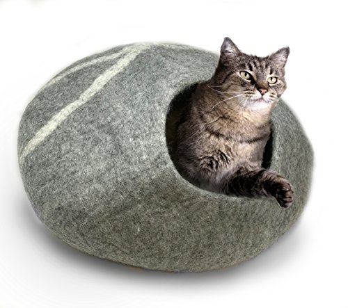 100% Natürlicher Wolle Groß Katze Höhle - Handgefertigte Premium Geformt Filz - Macht Tolle Katze Haus und Bett für Kitty. Für Innen-Cozy Hideaway. Große Pod Weiche Kapuzen Bett Bereich, Large, Natur von iPrimio