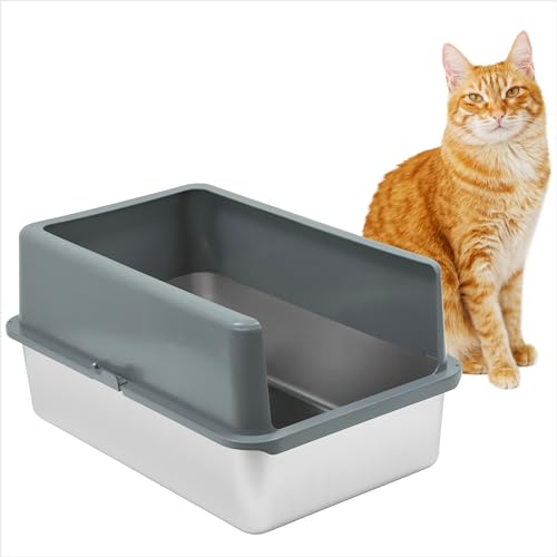 iPrimio Enclosed Sides Stainless Steel Litter Box - Medium Litter Box for Cats - Stainless Litter Box - Easy Cleaning High Sided Litter Box, 1 Pan w/Enclosure von iPrimio