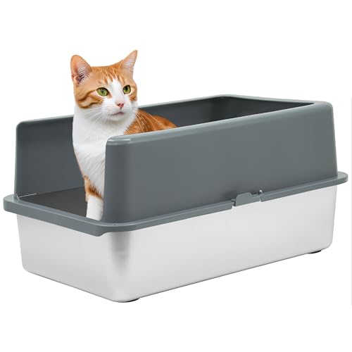 iPrimio Katzentoilette mit geschlossenen Seiten, Edelstahl, Größe XL, für große Katzen, einfache Reinigung, hohe Seiten, 2 Pfannen mit 2 Gehäusen, 2 Stück von iPrimio