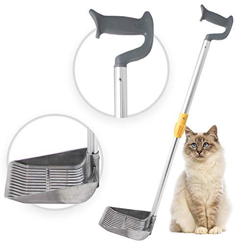 iPrimio Scoop Monster Katzenstreuschaufel – verstellbarer Griff bis zu 86,4 cm – Super große Schaufel – für schnelles Sieb (Silber) von iPrimio