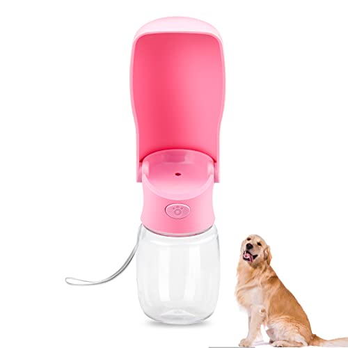 iRenXiao Faltbare Trinkflasche Hunde, 350ml Tragbare Haustier Wasserflasche, Auslaufsicher und Antibakterielle, für Unterwegs, Outdoor, Wandern (Rosa) von iRenXiao