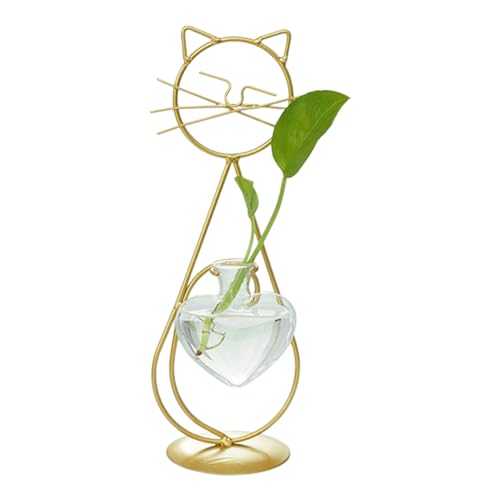 Katze Vase aus Schmiedeeisen Desktop Terrarium Hydrokulturvase Pflanzen Anzuchtstation Pflanzenterrarien Blumenvase Glasvase büro Kleine Dekorative Bud Vase für Tisch Hochzeit Mittelstücke von iSpchen