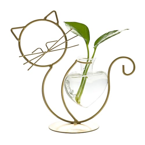 Katze Vase aus Schmiedeeisen Desktop Terrarium Hydrokulturvase Pflanzen Anzuchtstation Pflanzenterrarien Blumenvase Glasvase büro Kleine Dekorative Bud Vase für Tisch Hochzeit Mittelstücke von iSpchen