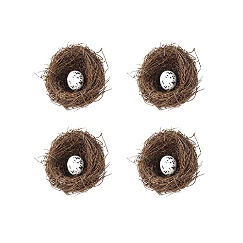 iSpchen 4pcs Vogelnest Osternest, Vogelnest Handgewebt mit Kunsteiern, Künstliche Vögel Nest Hanffäden Vögel Nest Orament Nest Für Vögel, Rattan Ostern Vogelnest Deko DIY Osterkorb Grasnest Frühling von iSpchen