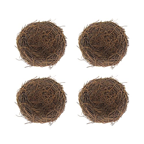 iSpchen 4pcs Vogelnest Osternest, Vogelnest Handgewebt mit Kunsteiern, Künstliche Vögel Nest Hanffäden Vögel Nest Orament Nest Für Vögel, Rattan Ostern Vogelnest Deko DIY Osterkorb Grasnest Frühling von iSpchen