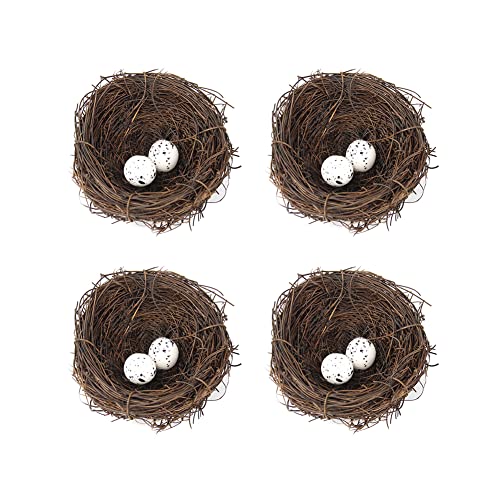 iSpchen 4pcs Vogelnest Osternest, Vogelnest Handgewebt mit Kunsteiern, Künstliche Vögel Nest Hanffäden Vögel Nest Orament Nest Für Vögel, Rattan Ostern Vogelnest Deko DIY Osterkorb Grasnest Frühling von iSpchen