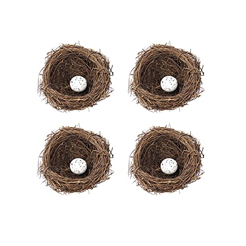 iSpchen 4pcs Vogelnest Osternest, Vogelnest Handgewebt mit Kunsteiern, Künstliche Vögel Nest Hanffäden Vögel Nest Orament Nest Für Vögel, Rattan Ostern Vogelnest Deko DIY Osterkorb Grasnest Frühling von iSpchen