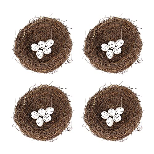 iSpchen 4pcs Vogelnest Osternest, Vogelnest Handgewebt mit Kunsteiern, Künstliche Vögel Nest Hanffäden Vögel Nest Orament Nest Für Vögel, Rattan Ostern Vogelnest Deko DIY Osterkorb Grasnest Frühling von iSpchen