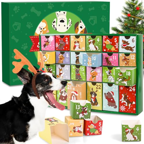 iZoeL Hunde Adventskalender 2024, Adventskalender für Hundeliebhaber, Leerer Adventskalender zum Selbstbefüllen, Weihnachtskalender für Haustiere, zum Befüllen von Snacks und Spiezeug,kleine Geschenk von iZoeL