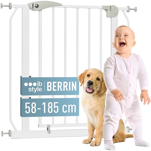 ib style Treppenschutzgitter für Babys Berrin 58-185 cm, Türschutzgitter, Gitter, Schutzgitter,Ohne Bohren, Weiß, 118-126 cm von ib style