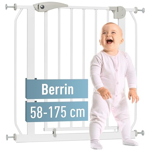 ib style Treppenschutzgitter für Babys Berrin 58-185 cm, Türschutzgitter, Absperrgitter für Haustiere,Ohne Bohren, Weiß, 68-76 cm von ib style