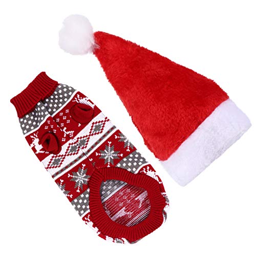 ibasenice Hund Katze Weihnachten Hut Pullover: Kreative Santa Claus Pet Hut| Rentier Muster Pullover für Welpen Hund Katze| Pet Kostü für Weihnachten Party Dekoration Rot (2Pcs) von ibasenice