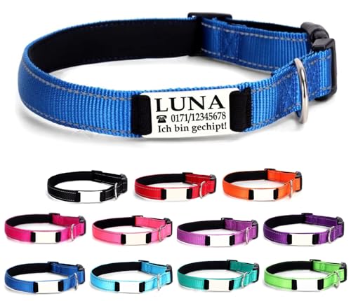 Ibera gifts - Hundehalsband Personalisiert, Hundehalsband Mit Namen Für Große Hunde, 40-60 cm, Reflektierend (Blau, L Groß) von ibera gifts