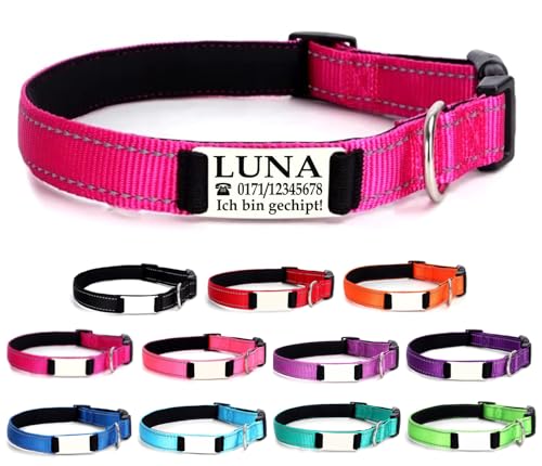 Ibera gifts - Hundehalsband Personalisiert, Hundehalsband Mit Namen, Reflektierend (Fuchsia, L Groß) von ibera gifts